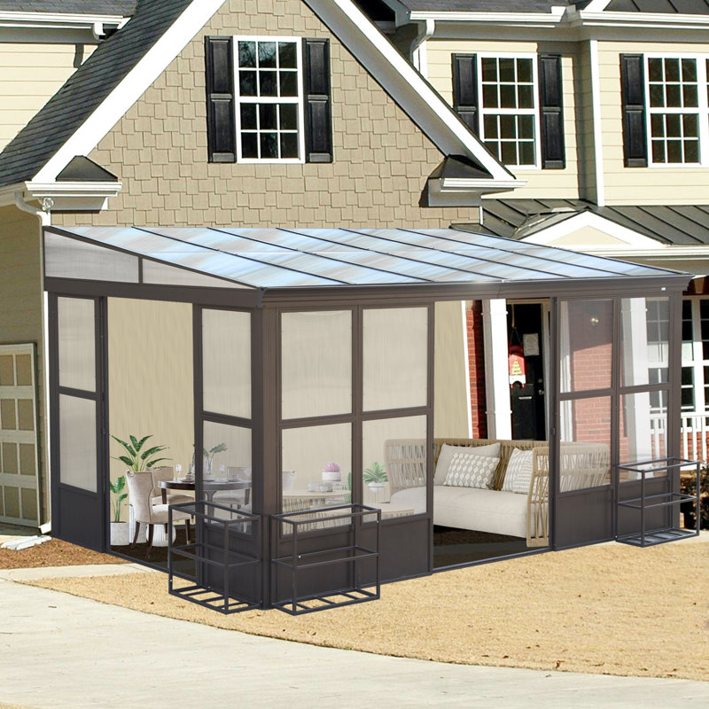 Aluminum Patio Gazebo Wall-Mounted Solarium, 97.32" H x 192" W x 144" D