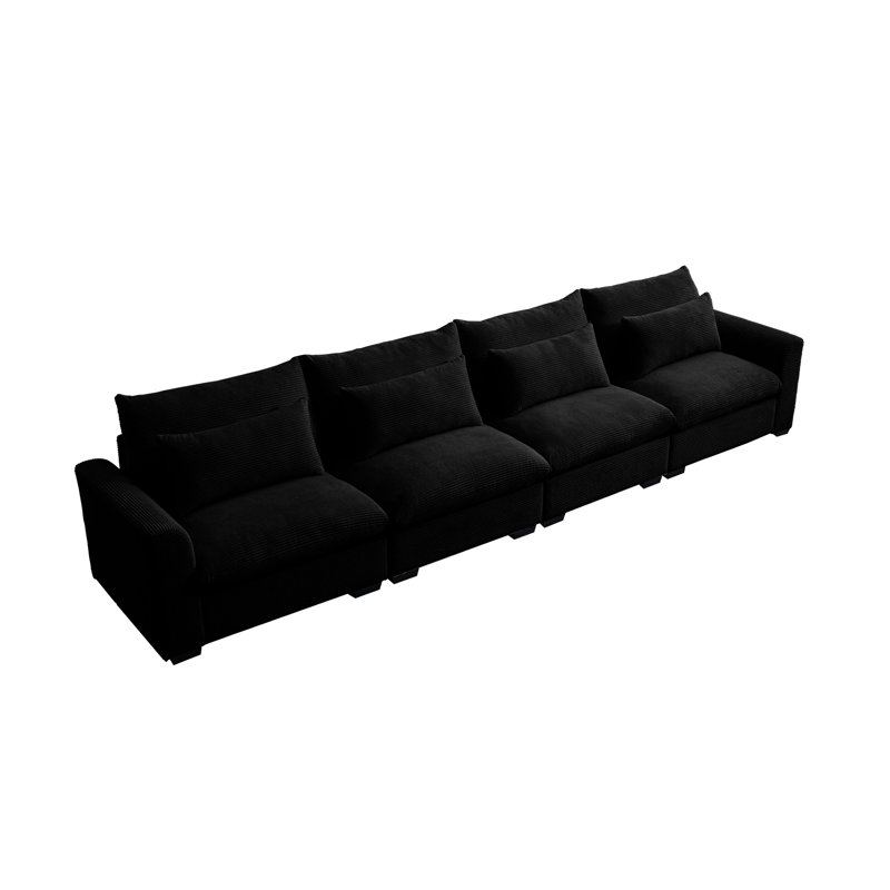 Siège profond 4 places pour un salon confortable - Velours côtelé noir avec coussins