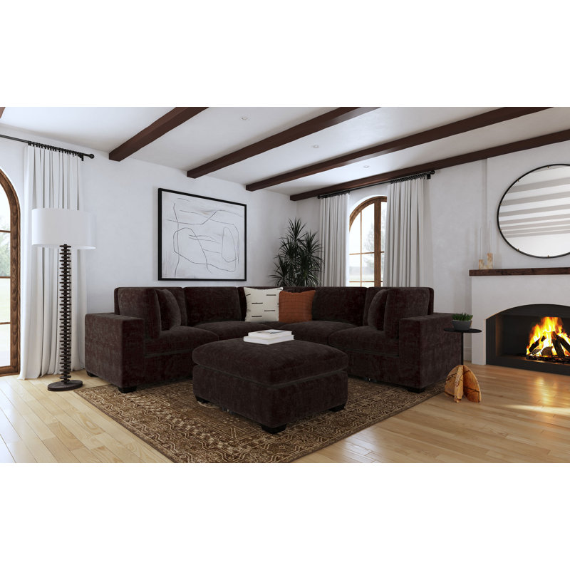 Tenchi 6-piece Upholstered Modular Sectional Chocolate, Dark Chocolate Fabric