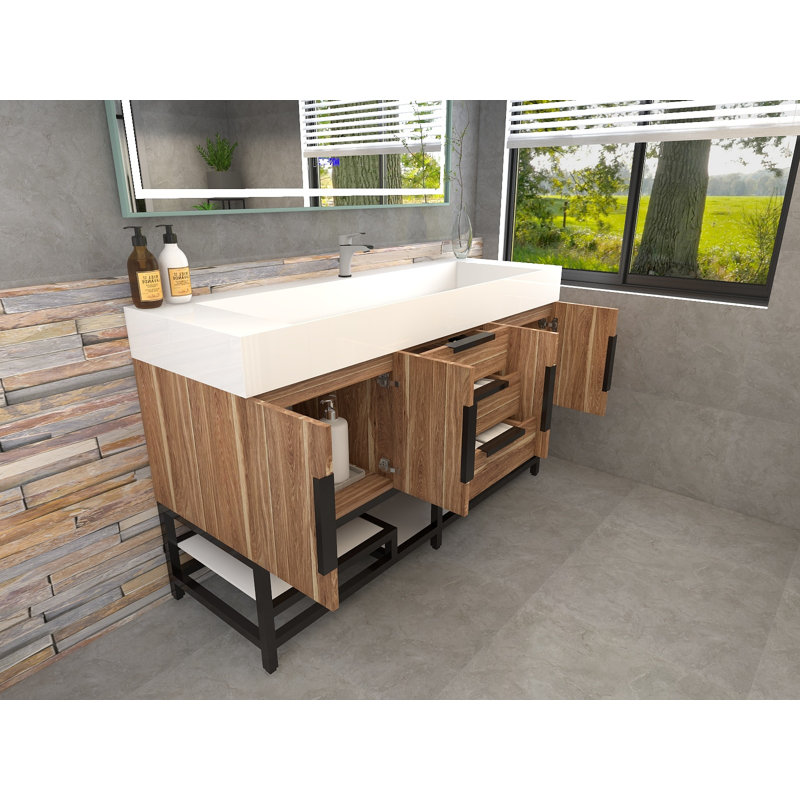 Jessica 60'' Free Standing Single Bathroom Vanity, Natural Oak
