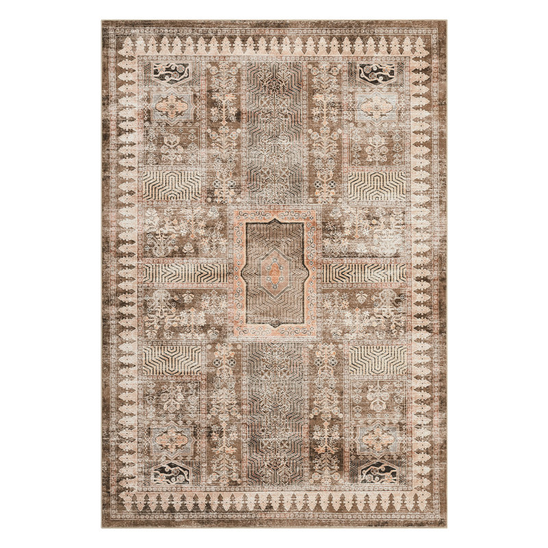 Oriental Machine Washable Area Rug Non-Slip Indoor Carpet Non-Shedding Floral Rug for Living Room Bedroom Dining Room Hallway Kitchen Office Playroom Nursery