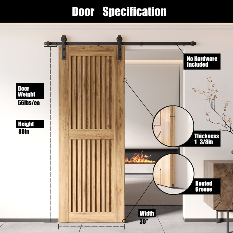 Porte de grange en bois de pin non finie et non assemblée 30 po x 80 po Homacer, 30" X 80"