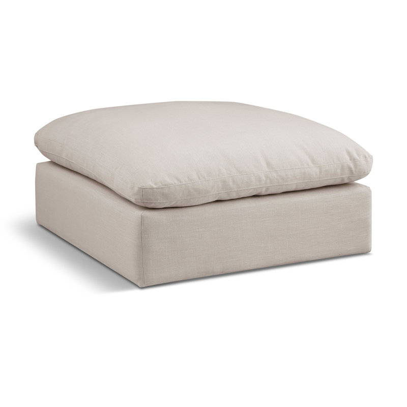 Israar Upholstered Ottoman, Beige Linen Textured Fabric