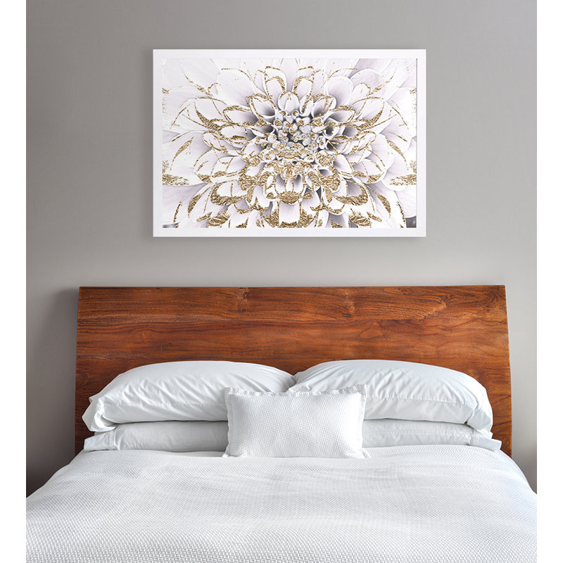 Impression sur toile tendue, "Floralia Blanc", H 22" x 32" W x 0.5" D, Encadré, Blanc