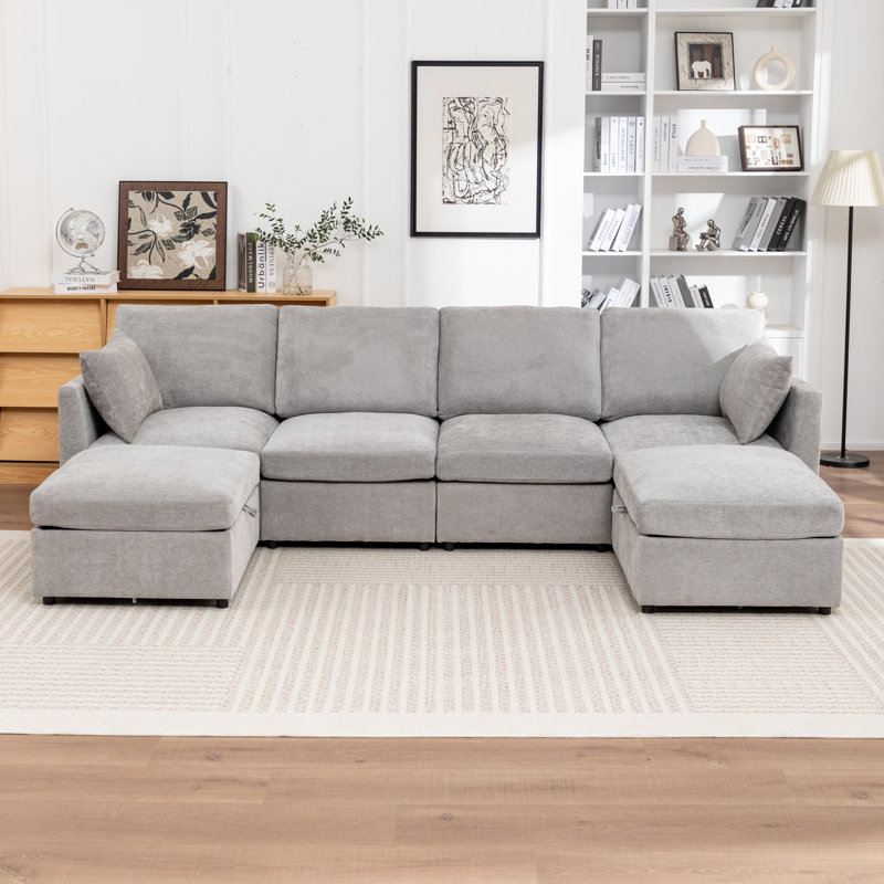 Canapé modulaire en U avec repose-pieds 6 pièces Wilroy, Gris