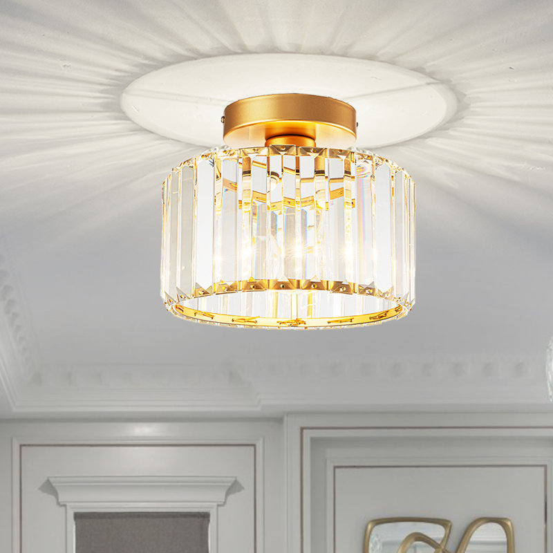 Plafonnier semi-encastré en cristal, H 4,7 po x l 8,6 po x P 8,6 po