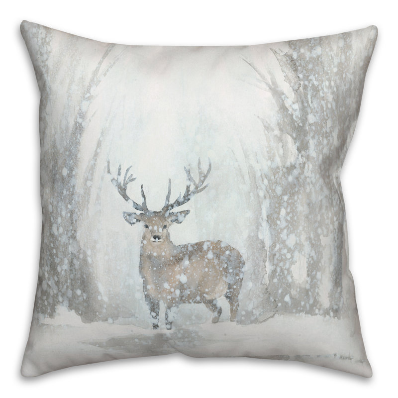  Housse et insert de coussin carré cerf en hiver, H 20 po x l 20 po