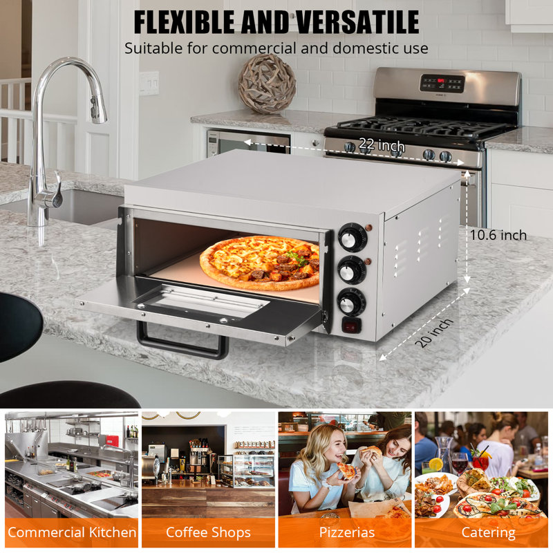 Countertop Electric Pizza Oven for Indoor Use, 14" Single Deck Commercial Pizza Maker, 1800w Stainless Steel Tabletop Pizza Oven with Timer, Removable Crumb Tray, for Home Kitchen, Restaurant
