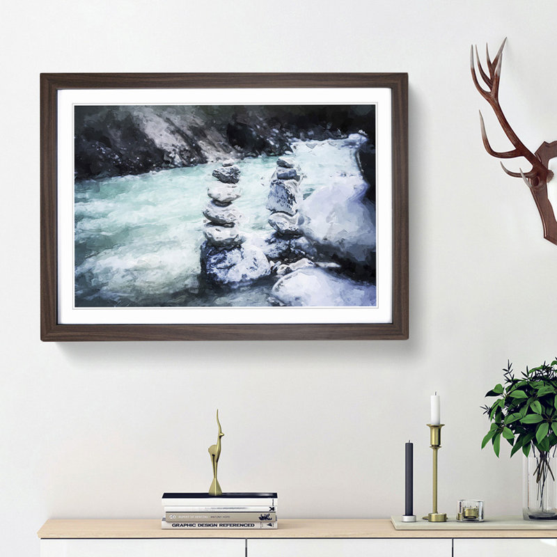 Stacked Stone Rock - Picture Frame Painting Print, Walnut Framed, 48cm H x 65cm W x 2cm D