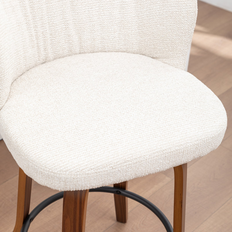 Devault Swivel Upholstered Counter Stool With Wood Frame, Beige