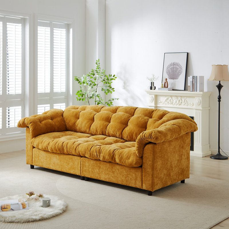 Canapé rembourré 99,2 po à assise profonde et confort moelleux 99,2 po convenant aux salons, aux chambres à coucher, aux bureaux et aux appartements, jaune