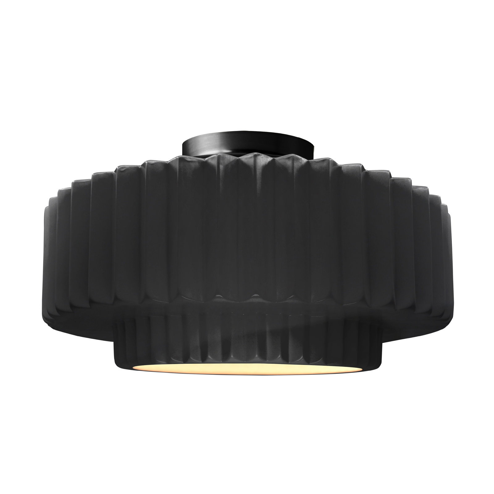 Single Light Ceramic LED Semi Flush Mount, 8" H x 16.5" W x 16.5" D, Gloss Black/Matte White, Matte Black