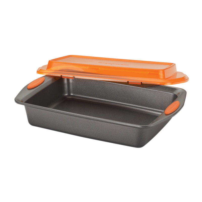 Orange Carbon Steel Nonstick Cake Pan with Lid, 9" x 13"