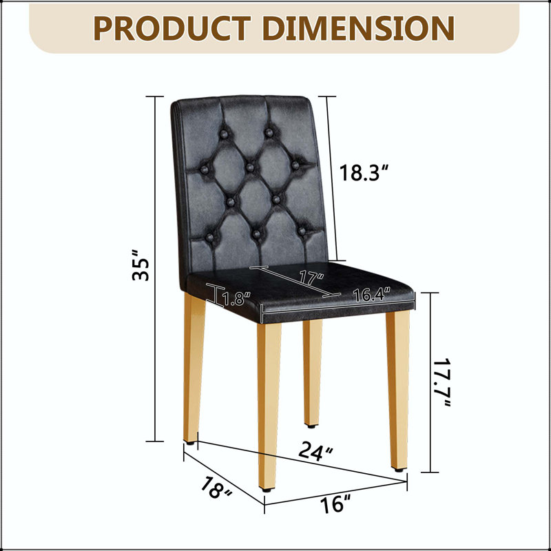 Chaise de salle à manger en polyuréthane noir avec dossier à boucle ergonomique et pieds dorés - ensemble de 4, Doré