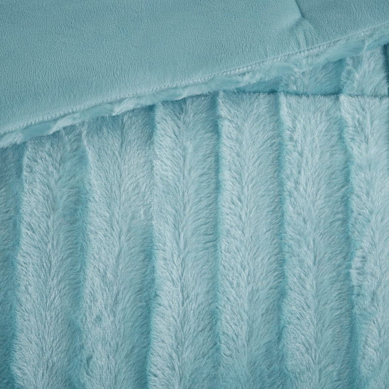 Ensemble d'édredon en fausse fourrure double / grand, Édredon pour grand lit + 2 taies décoratives, Bleu sarcelle