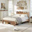 Base de lit pleine grandeur avec plateforme en bois avec tête de lit et rangement à DEL, 2 pour une charge pratique, fonctionnement silencieux, pas de sommier, installation rapide, grand sous l'espace, tête de lit brun foncé, ports