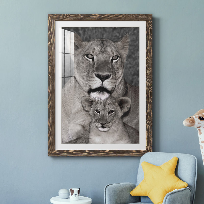Lionne and Cub - Photographie avec cadre photo, H 31 po x l 44 po x P 1 po, Encadré de bois de noyer