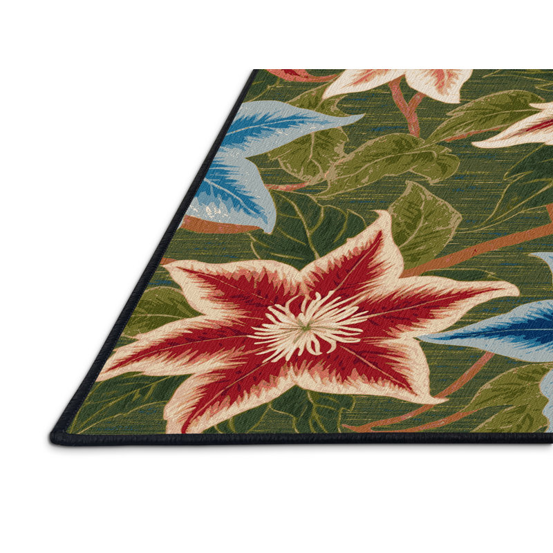 Tapis botanique brun lavable à la machine, Rond 5 pi