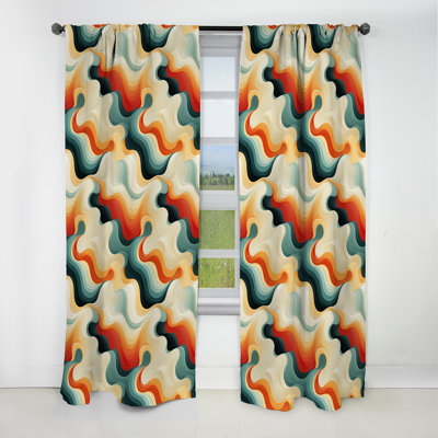 Nostalgic Mod Waves - Midcentury Curtain - Blackout Geometric Curtain - 1 Panels