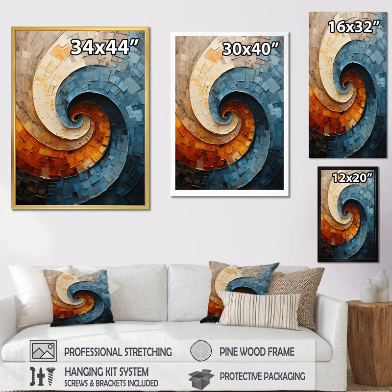 Collaged Spiral - Abstract Spirals Canvas Prints, Gold Picture Framed, 20" H x 12" W x 1" D