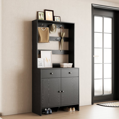 Modern Hall Tree With Shoe Storage And Coat Rack For Entryway, Entryway Organizer With 8 Shoe Cubbies & 8 Coat Hooks