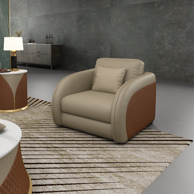 Noir Leather Club Chair, Beige/Brown Genuine Leather