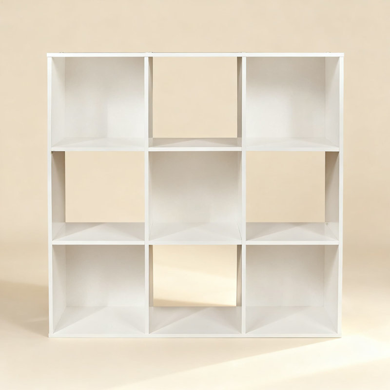 9 Cube Reversible Stackable Bookcase Shelf Organizer, Laminated Wood Storage Display Unit For Home And Office, White