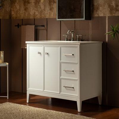 37“ Bathroom Vanity – Sink with Engineered Stone Top, Pre-drilled for Widespread Faucets, Solid Wood Frame & Drawers, Fully Assembled and Ready for Installation