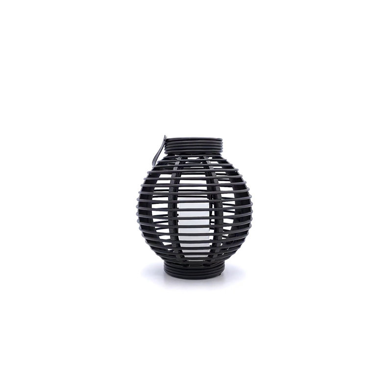 Black Plastic Hanging Solar Basket Lantern with LED Candle