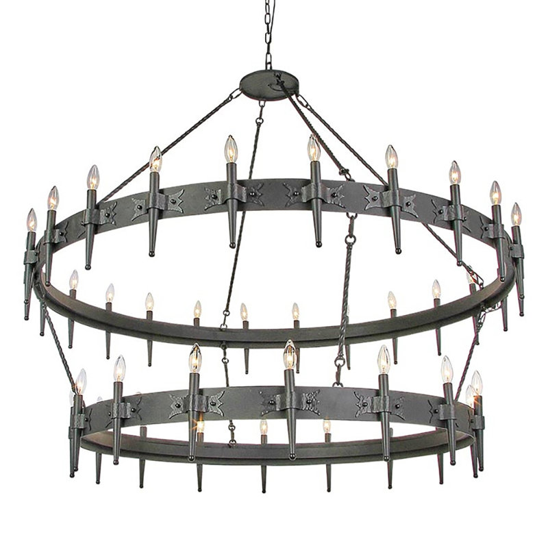 Lustre en forme de roue de chariot à 40 lumières de style bougie George