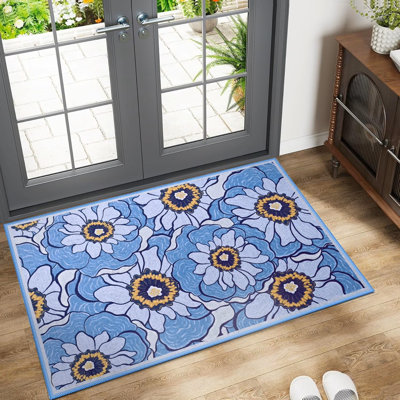 Tapis floral Fillender Tapis lavable antidérapant à fleurs colorées pour le salon