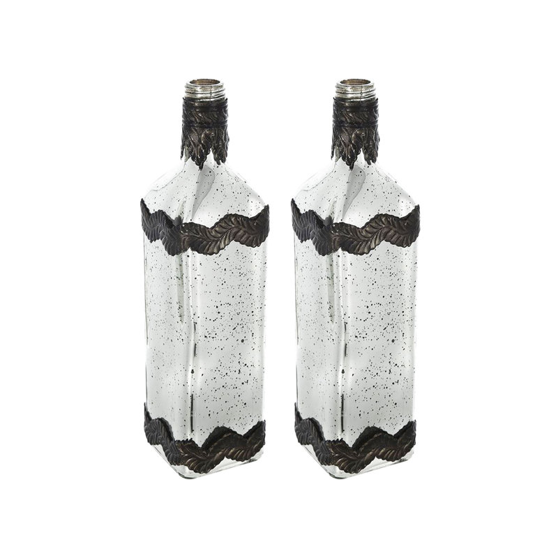 Vase décoratif en verre avec décorations en feuille de bronze - ensemble de 2 - 3 po de diamètre x 12 po - argent antique