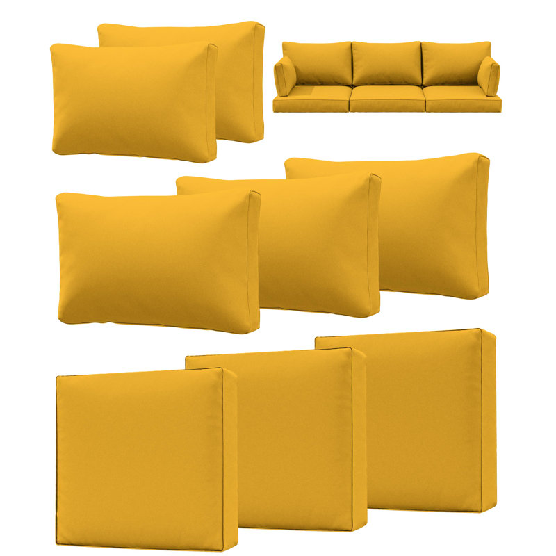 Outdoor 4" Thick Replacement Cushion Set Seat/Back Cushion (Set Of 3 Seats , 3 Backs , 2 Short Backs), Yellow