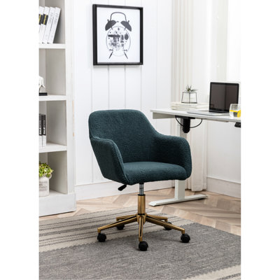 Chaise de bureau rotative à hauteur ajustable 360 °, couleur, pieds en métal doré, roue universelle, tissu moderne pour chaise d'intérieur avec fonctionnalité, hauteur, style moderniste