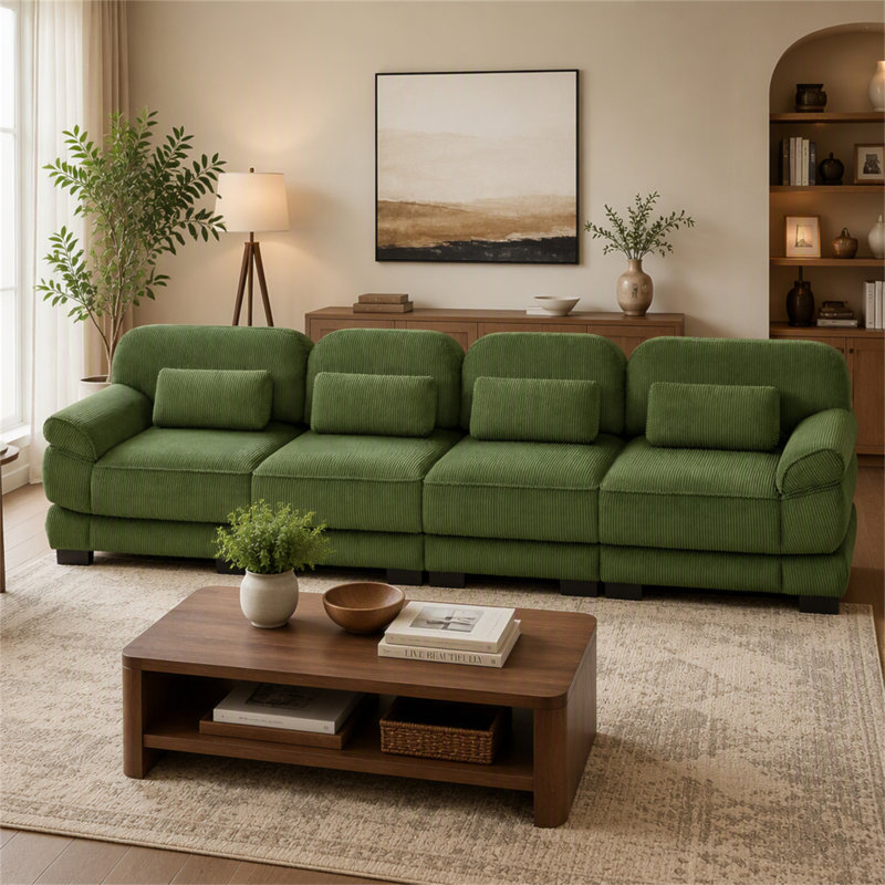 Canapé 4 places Cloud Couch, Velours côtelé vert, L 132,3 po