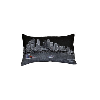 14" X 24" Dark Gray And White Minneapolis Nighttime Skyline Lumbar Decorative Pillow