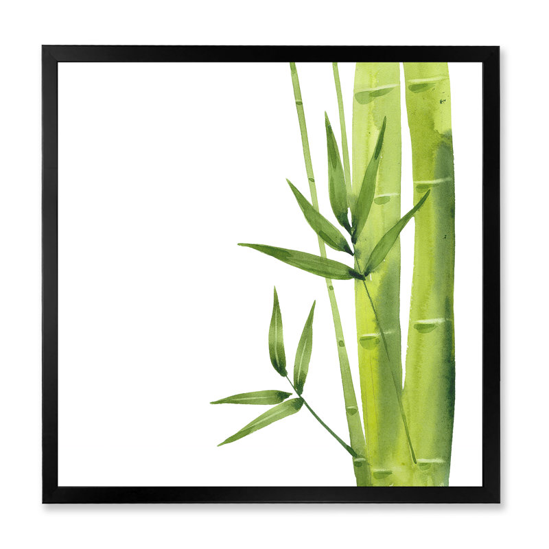 Bamboo Branches in the Forest V - Peinture sur toile encadrée, Cadre noir, H 16 po x l 16 po x P 1 po