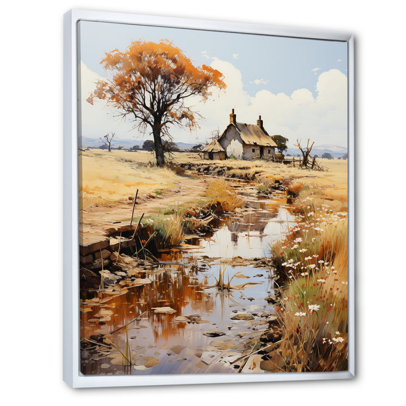 Impression sur toile, "Neo Impressionist Country Nostalgia I", Cadre flottant blanc, H 32 po x l 24 po x P 1 po