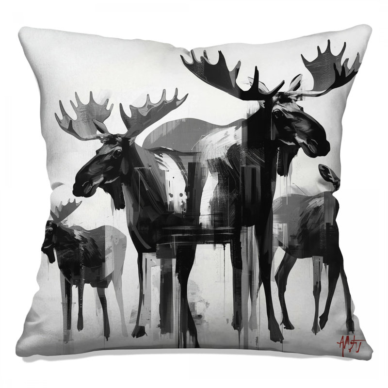 Coussins décoratifs noirs et blancs avec orignaux, 18 x 18 pouces