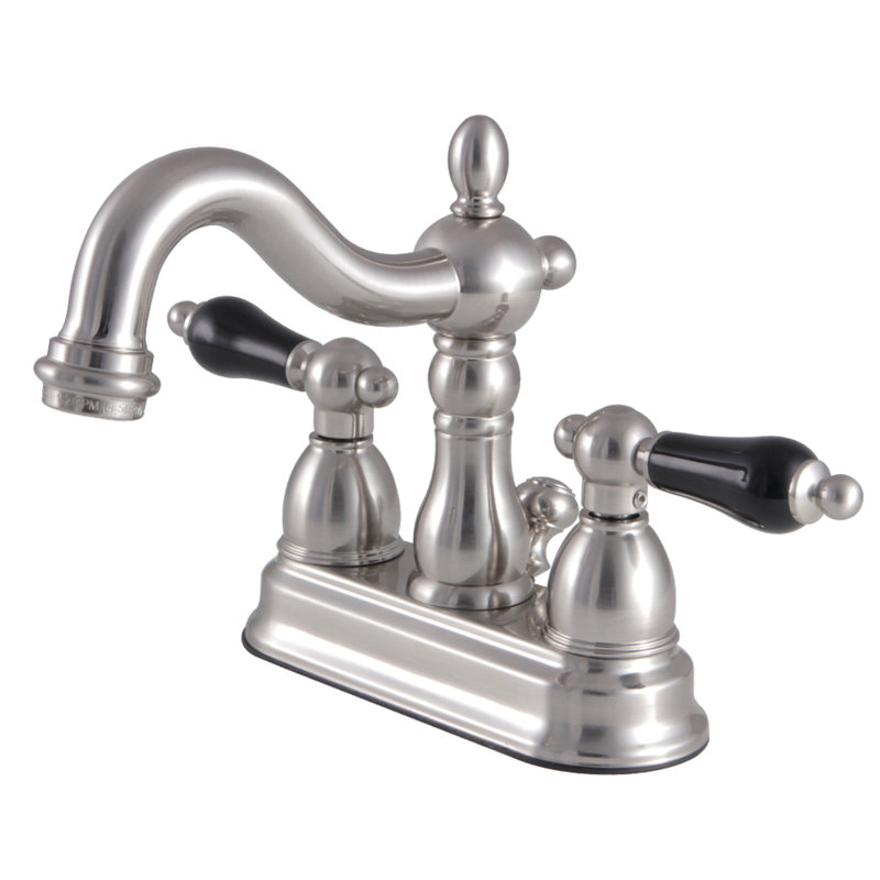 Kingston Brass Duchess Two-Handle 3-Hole Deck Mount 4" Centerset Bathroom Faucet with Plastic Pop-Up, Brushed Nickel