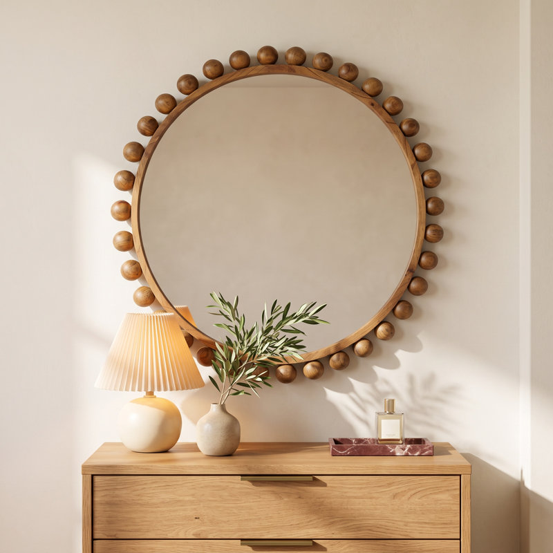 Kappa Solid Wood Round Wall Mirror