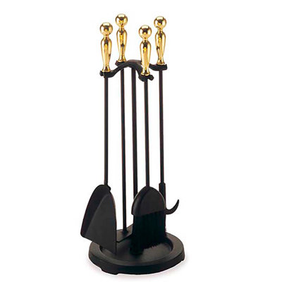 Steel Barrel Fireplace Tool Set, Brass