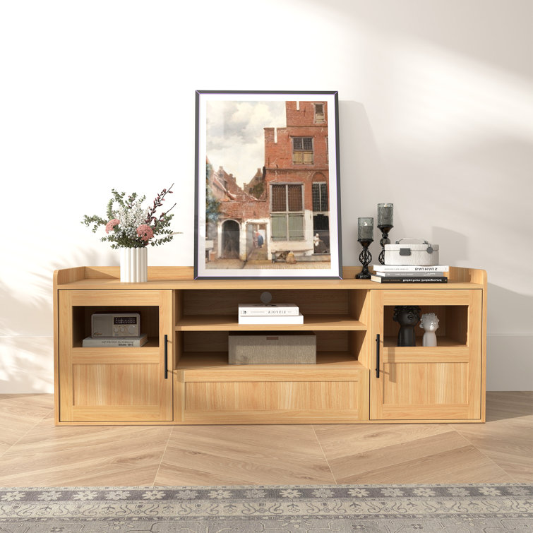 59'' Media Console With Glass Fronted Doors And Bottom Drawer