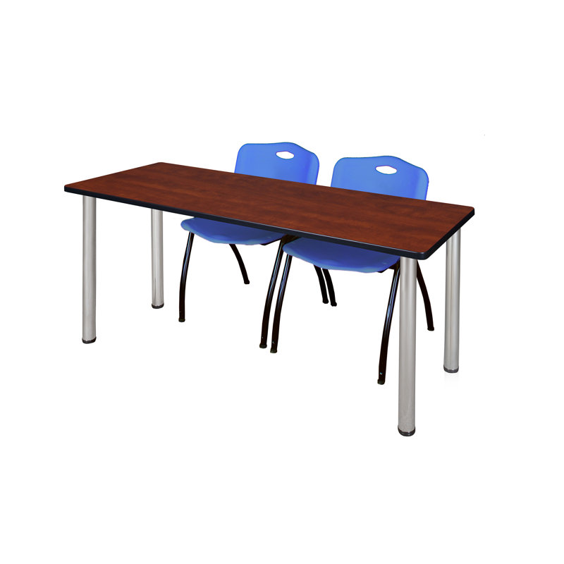 Plateau de table Kee et chaises empilables 2 M, Bleu, Chrome, Cerisier