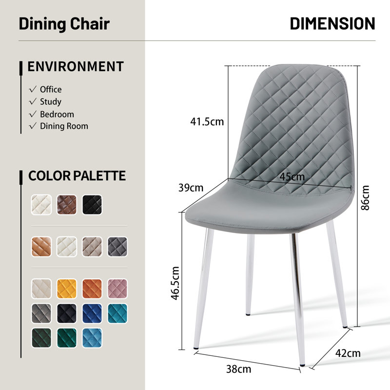 Wayland Modern Upholstered Faux Leather Dining Chair, Light Grey, 4, Silver