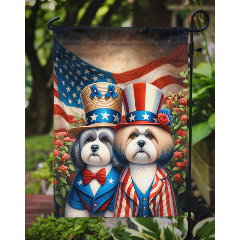 Drapeau All American Garden, Bleu / rouge à rayures Lhassa Apso
