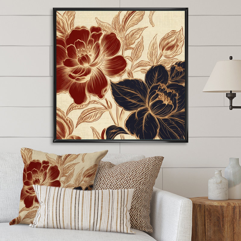 «Rykker Red Blue Carnation Flower II», reproduction sur toile, H 16 po x l 16 po x P 1 po, Cadre flottant noir