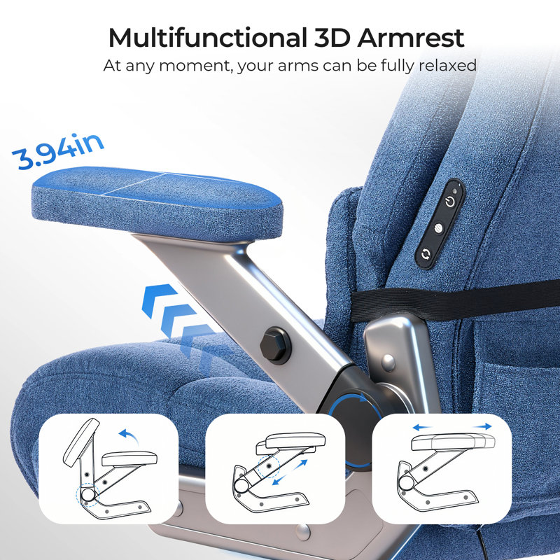 Big and Tall Office Chair Massage, Heavy Duty Extra Wide Seat Desk Chair with 3D Kneading Massage & Heat, Ergonomic Executive Chair with Thick Spring Cushion