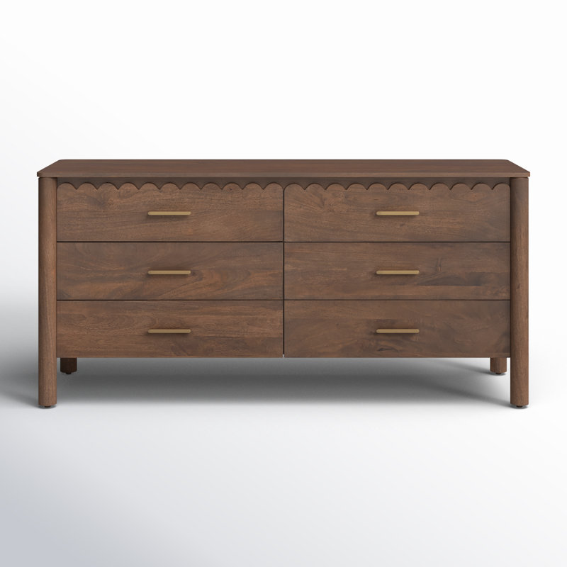 Medium Brown Solid Mango Wood Finish Sideboard With 6 Easy Sliding Drawers