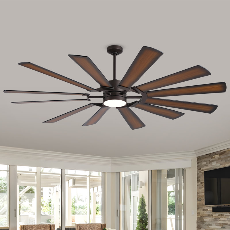 72 Inch Massive Windmill Ceiling Fan with Light, 12-Blade Industrial Fan, High CFM Powerful Airflow, Ultra-Quiet DC Motor, Remote Control, 6-Speed Reversible, Dimmable 3CCT LED with Memory Function